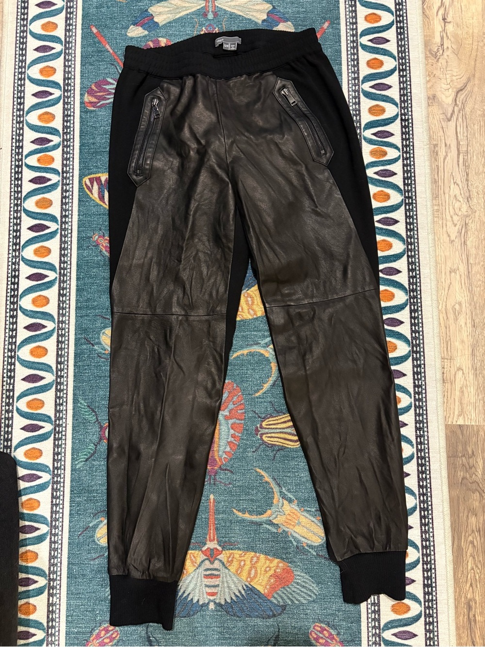 Vince Black Faux Leather-Front Jogger Pants